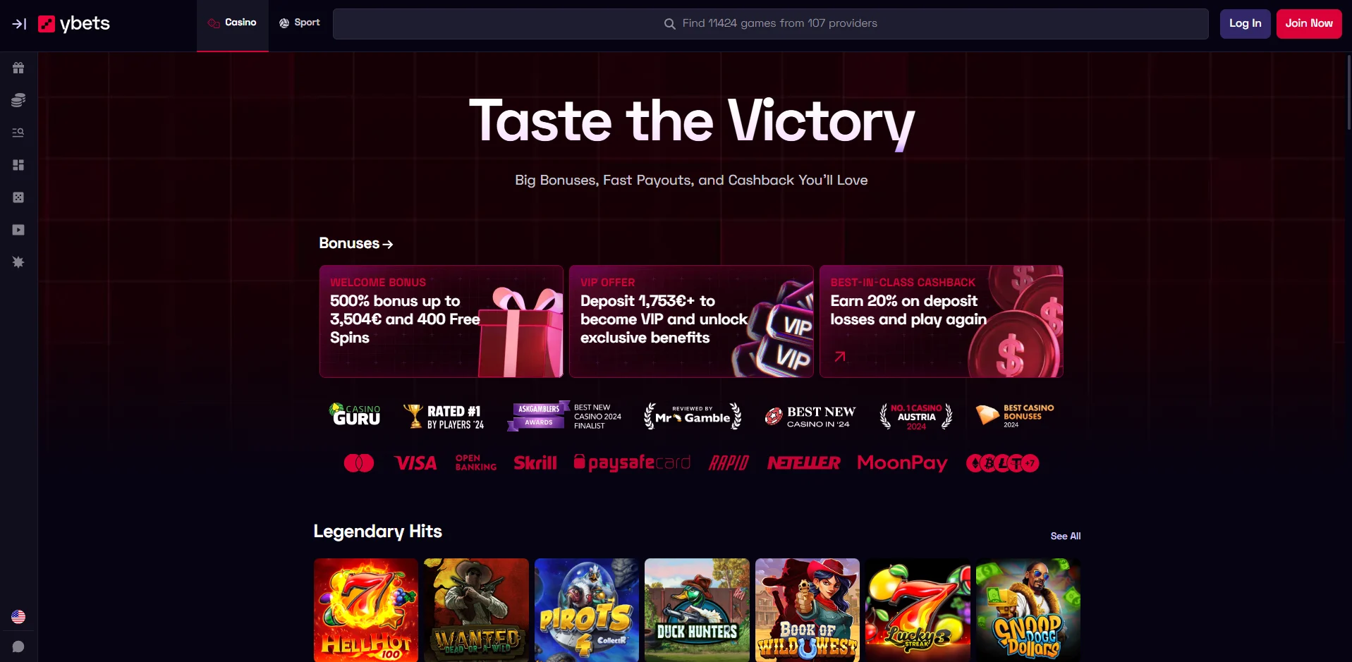 Ybets Casino Screen